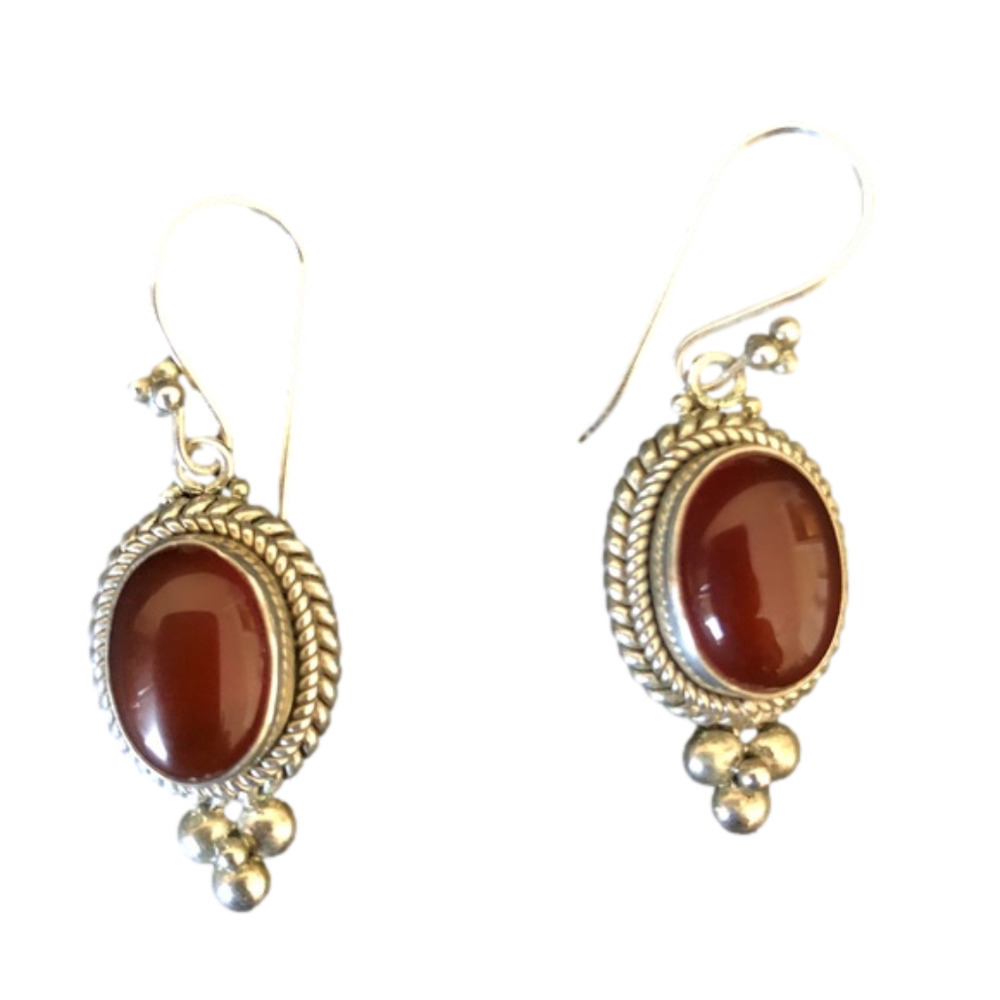 Sterling Silver Fishhook Earrings with Stone